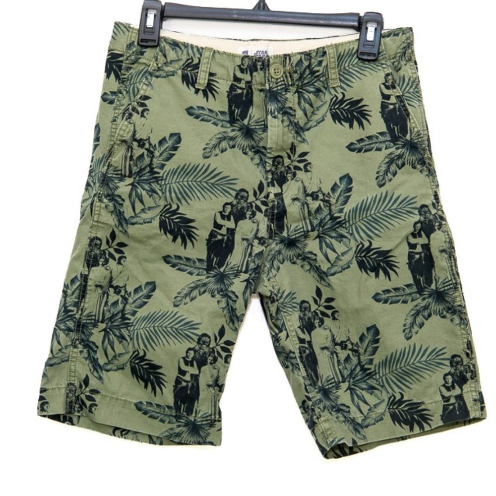 Gap Boys Star Wars Khaki Tropical Cargo Shorts Green Camo Size 18 Adjustable